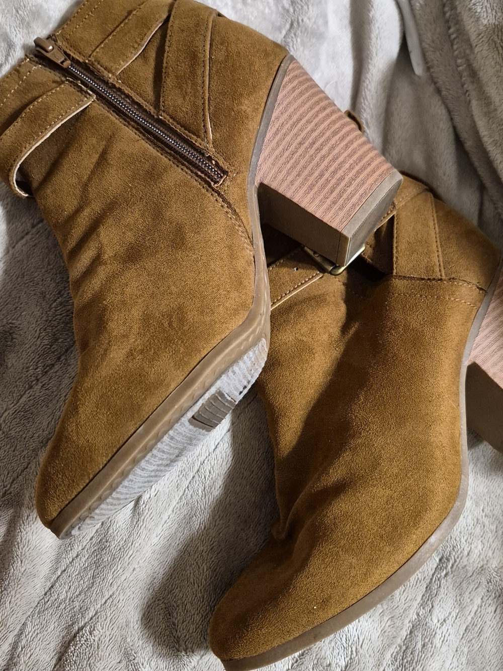 Time and Tru Suede Ankle Booties in Cognac